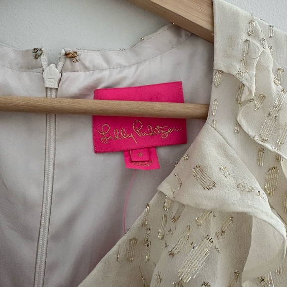 Lilly Pulitzer Belle Flounce Silk Dress in Coconut Fish Clip - NWT - Size 4 - Picture 3 of 8